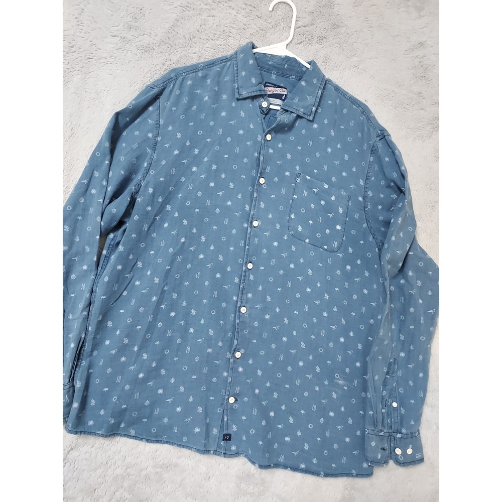 Johnnie O  Shirt Mens XL Hangin Out Long Sleeve Beach Print Blue Geometric Golf